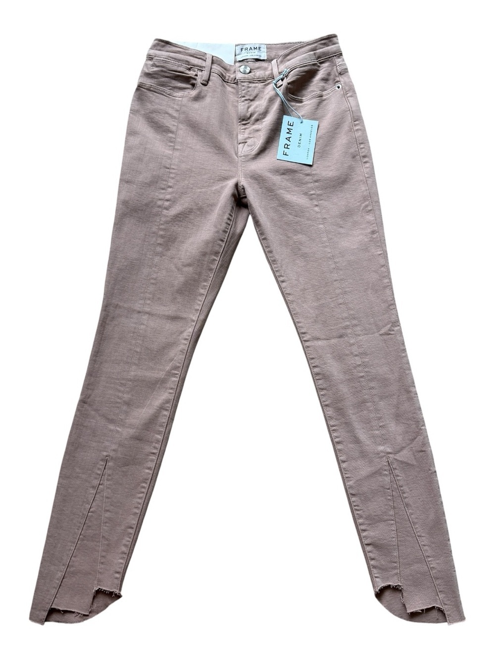 FRAME Le High Skinny Jeans Dusty Rose High Rise Raw Hem Designer 27 Minimalist